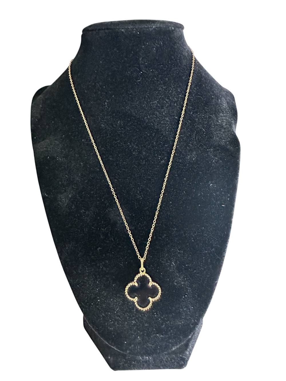 Gold plated and  large black Clover necklace
